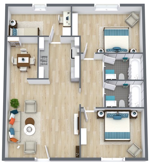 Floor plan for 3 beds, 2 baths